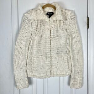 Y2K Express Sweater Women’s S Cream Wool Blend Chunky Knit Cardigan Pockets